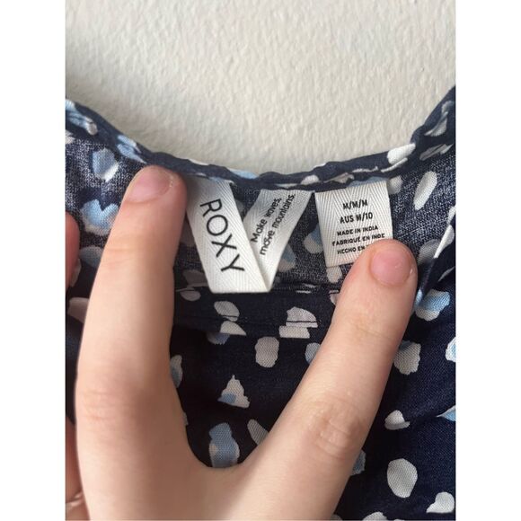 Roxy Medium Womens Blue and White Puff Sleeve Crop Top White Polka Dot - Picture 2 of 6